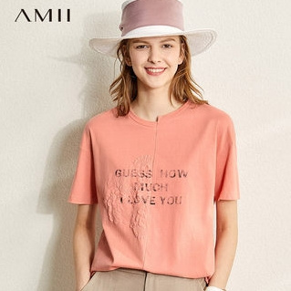 聚划算百亿补贴：Amii TX-1202TM7443 女士浮雕蕾丝印花T恤