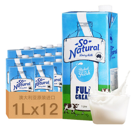 88VIP：So Natural澳伯顿 牛奶全脂 1L*12盒