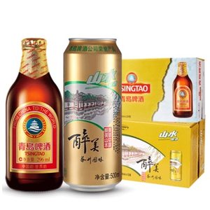 青岛啤酒 高端小棕金24瓶+山水 12听 119.9元包邮