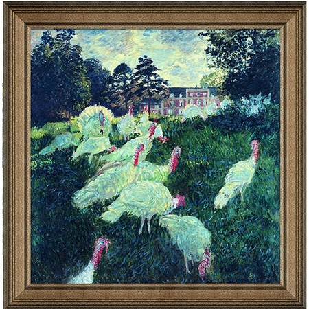 莫奈油画《草地上的火鸡群》沙发背景墙装饰画挂画 典雅栗（偏金色） 112×114cm