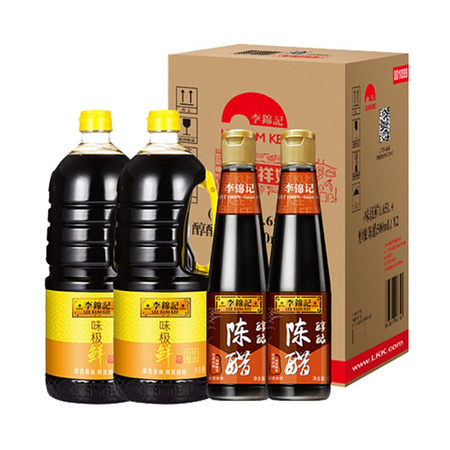 移动端、88VIP：李锦记 味极鲜 1650ml*2+醇酿陈醋 500ml*2 *4件