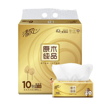聚划算百亿补贴： Breeze 清风 原木纯品金装系列 抽纸 3层*100抽*10包（188*136mm）