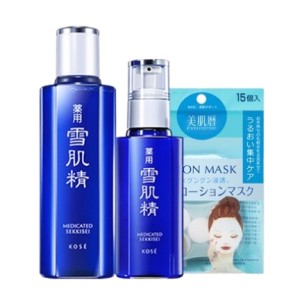 SEKKISEI 雪肌精 黄金水乳雪肌套装 (化妆水180ml+乳液130ml+纸膜15粒) +赠美肤3件套