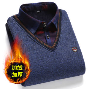 男士加绒加厚款 休闲衬衣领针织衫