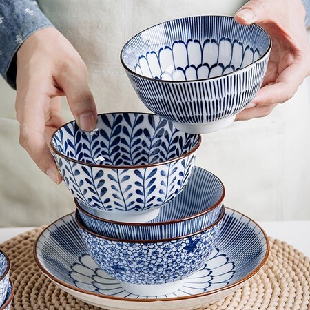 芯光秀 釉下彩陶瓷米饭碗 4.5英寸 4只