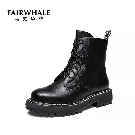 MARK FAIRWHALE 马克华菲 女士英伦风真皮百搭马丁靴