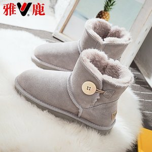 雅鹿 女士真皮加绒雪地靴
