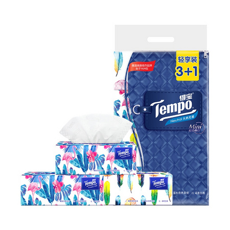 88VIP：Tempo 得宝 软抽纸巾Mini系列 4层加厚*80抽*（3+1）包 *8件