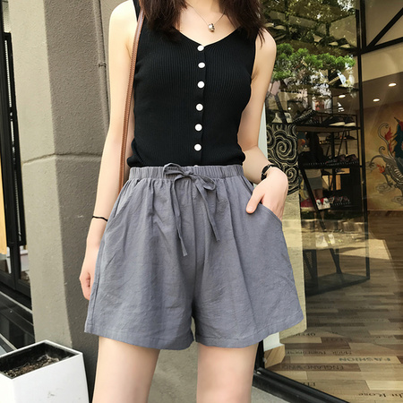 凤迷 6532 女士棉麻休闲短裤
