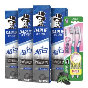 DARLIE 黑人 超白竹炭深洁牙膏套装（120g*4+牙刷2支） *2件