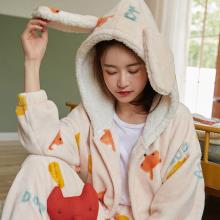 Cottonshell 棉籽壳 情侣加厚珊瑚绒连帽家居服睡衣套装