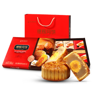 中秋送礼 德辉 广式莲蓉咸蛋黄月饼礼盒 6味8饼500g