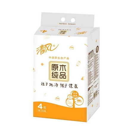 清风 原木卫生抽纸 3层*110抽*4包