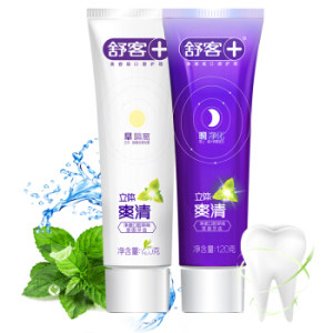 京东PLUS会员： Saky 舒客 立体爽清 早晚牙膏（120g+120g） *8件