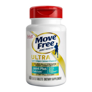 美国产 Schiff MoveFree Ultra 多效骨胶原维骨力 白瓶 60粒 加钙维生素D3