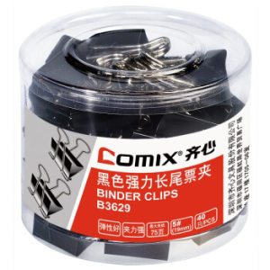 PLUS会员： Comix 齐心 B3629 5#长尾夹 黑色金属 19mm 40只/筒