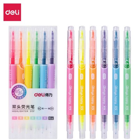 deli 得力 S737 双头荧光笔 6色套装