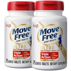 美国进口 Schiff MoveFree Ultra骨胶原维骨力 白瓶 超浓缩 75粒*2瓶