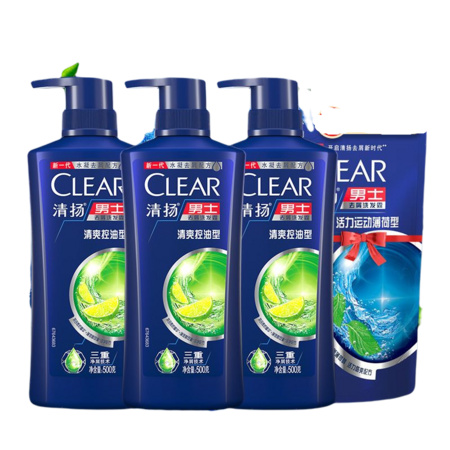 88VIP：CLEAR 清扬 男士去屑清爽控油型洗发水套装 500gX3+200g（赠补充装200g*2）