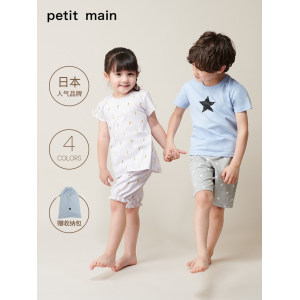 日本超高人气童装品牌 petit main 儿童纯棉短袖短裤二件套